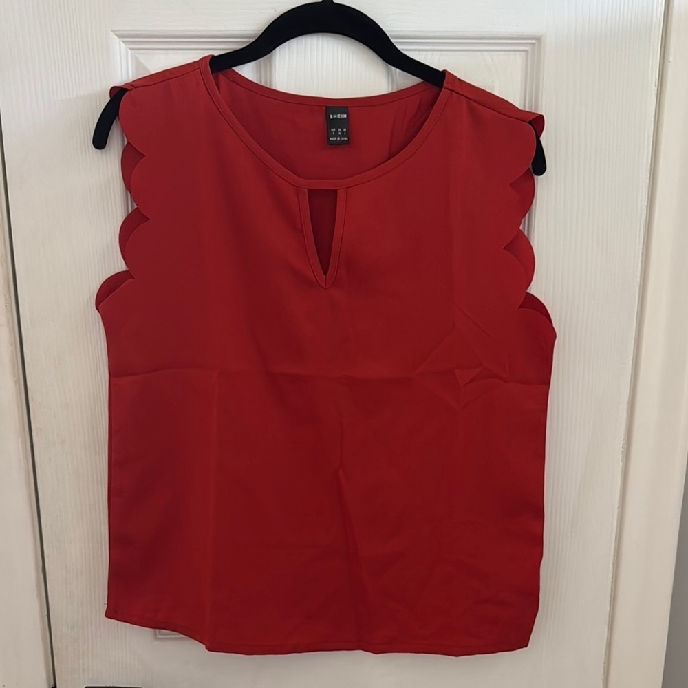 Shein Burnt Orange Scallop-Trim Blouse